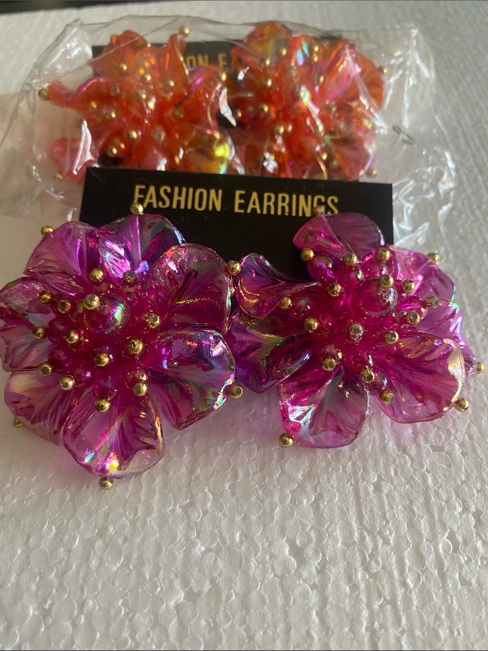 Fashion Earrings Pink & Peach Iridescent Floral Statement Earrings